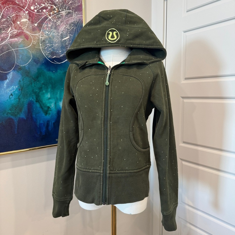 Rare Lululemon Scuba Full Zip Hoodie Polka Dot Green Yellow Size 4/6 Y2K Style